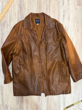 Vintage 2001 Gap Classic Zip Brown/ Tan  Leather Jacket  Men’s Size XL Rare